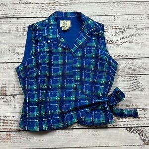 Ice silk plaid sleeveless wrap top vintage size medium